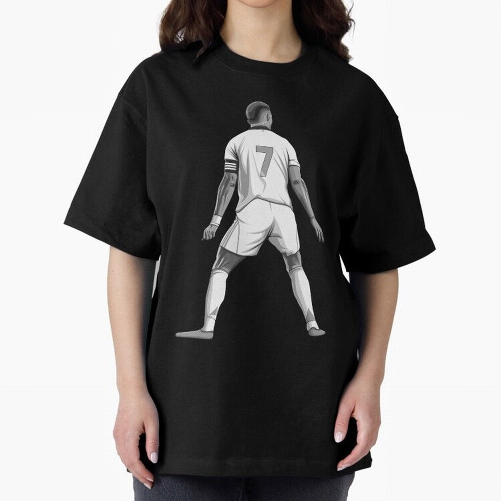Cristiano Ronaldo Black and White Version Oversized T-Shirt Make Your Look Match FIFA World Cup 2026 Spirit, with England, France and Netherlands, Mbappe, Vintage Soccer Flavor, Modern Football Stars, National Flags and Final Night Emotion; Made