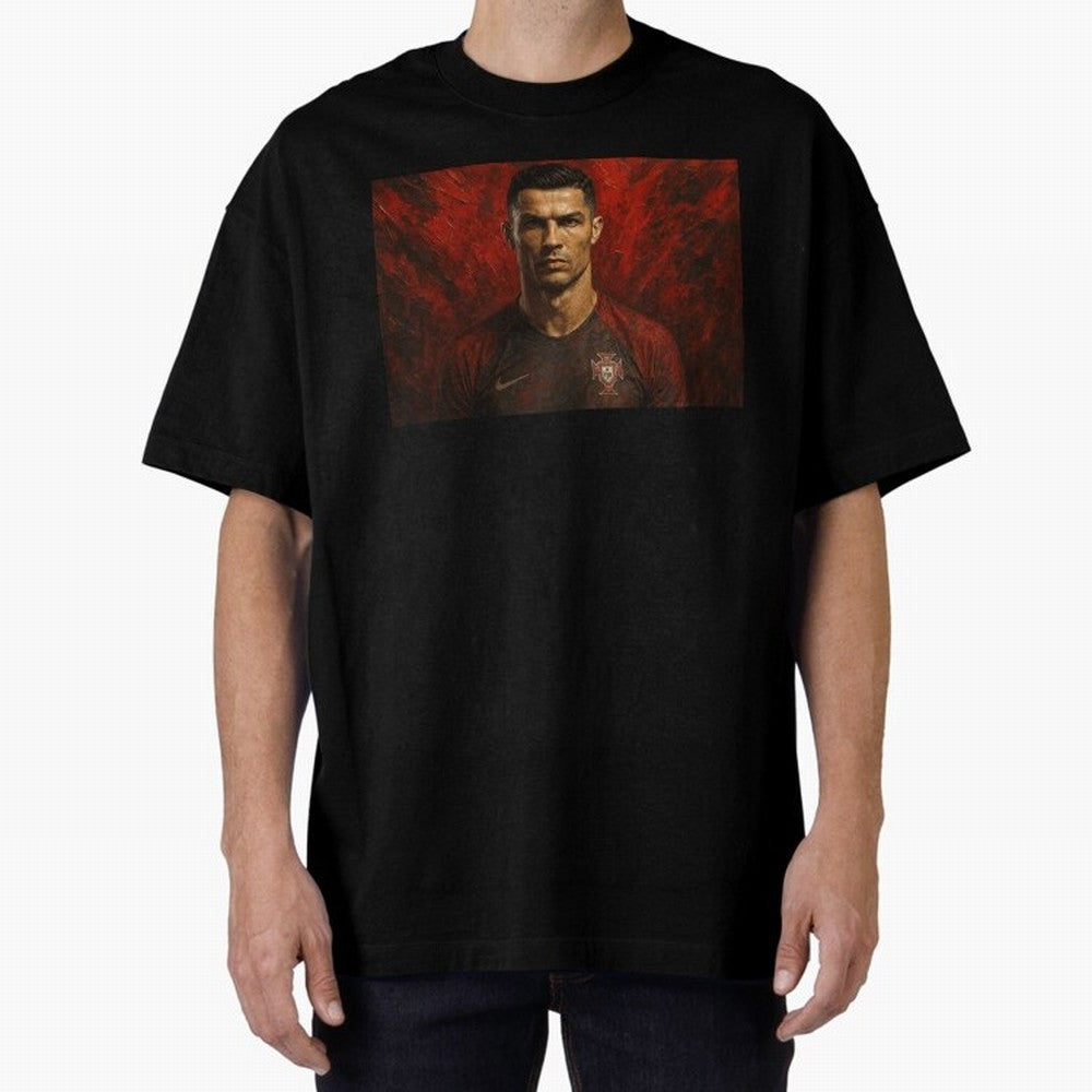 Cristiano Ronaldo Portrait Oversized T-Shirt Honor Champions and Dreams in Global Football Passion for FIFA World Cup 2026, Highlighting Messi, CR7 and Mbappe, Argentina, Tournament Hype, Historic Matchups, Family Viewing Parties and Global Sports