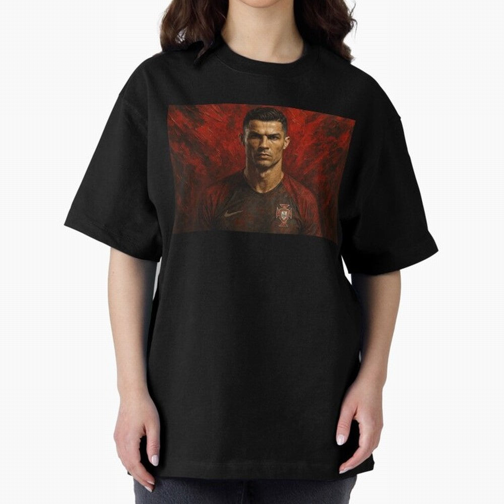 Cristiano Ronaldo Portrait Oversized T-Shirt Honor Champions and Dreams in Global Football Passion for FIFA World Cup 2026, Highlighting Messi, CR7 and Mbappe, Argentina, Tournament Hype, Historic Matchups, Family Viewing Parties and Global Sports