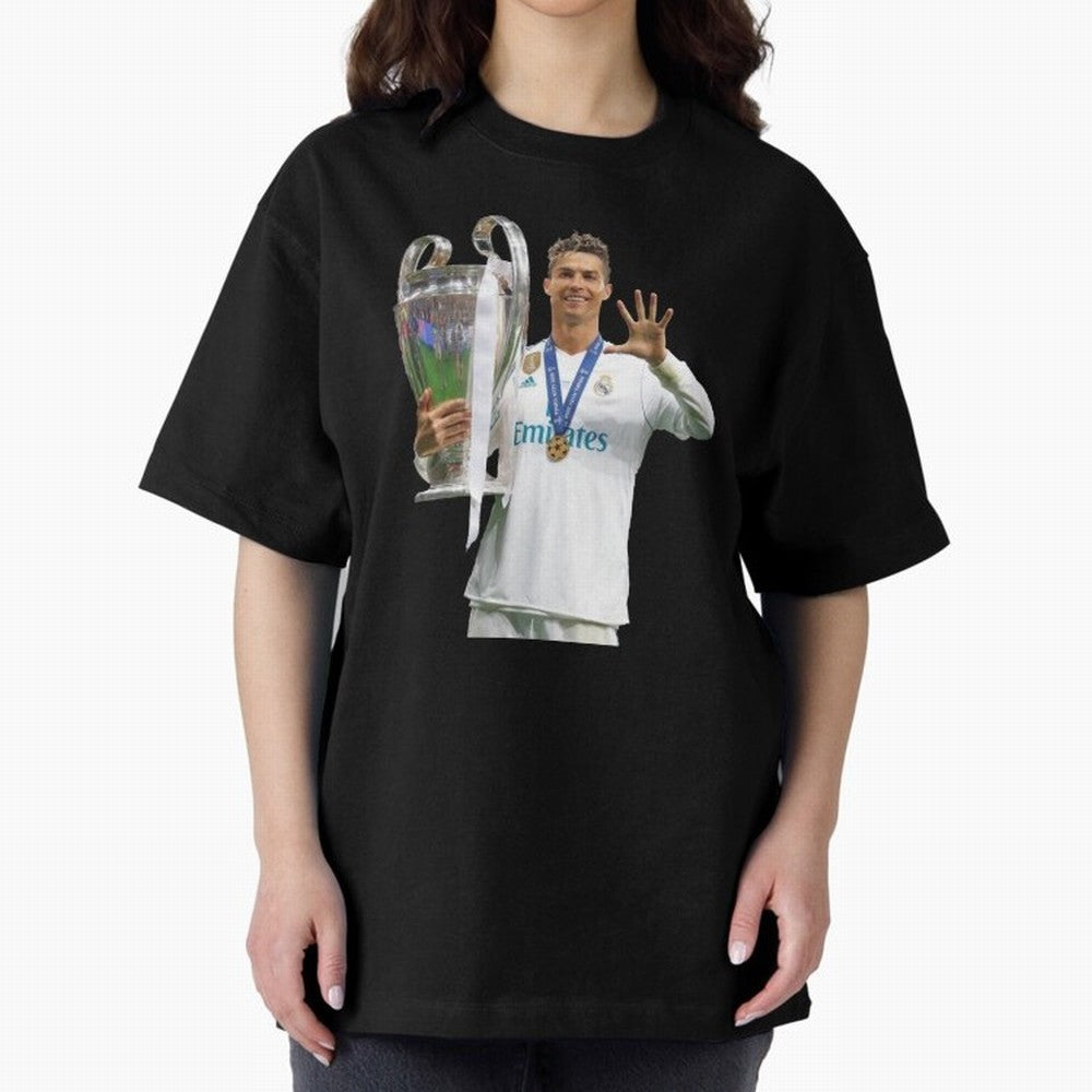 Cristiano Ronaldo with the cup Oversized T-Shirt Share FIFA World Cup 2026 Group Stage for Fans of Mbappe and Neymar and England, Bringing Worldwide Fan Energy, Dramatic Goals, Stadium Lights and Championship Celebrations; Great for Watch Parties,