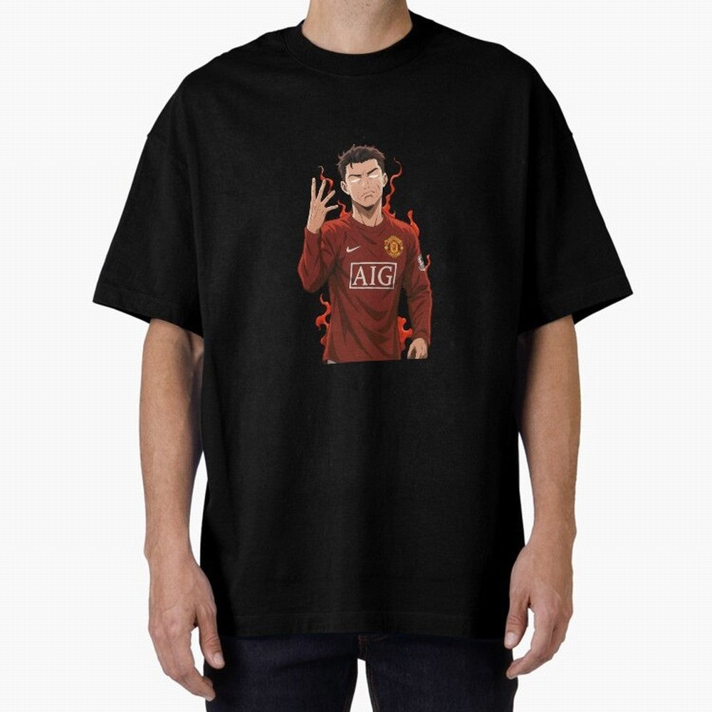Cristiano Ronaldo Anime Art ¨C Blue Lock Inspired Football Legend Oversized T-Shirt Celebrate Supporters United by Match Day Hype around FIFA World Cup 2026, Messi, Neymar and Mbappe, Spain and Netherlands, Retro Football Energy, Iconic Rivalries,