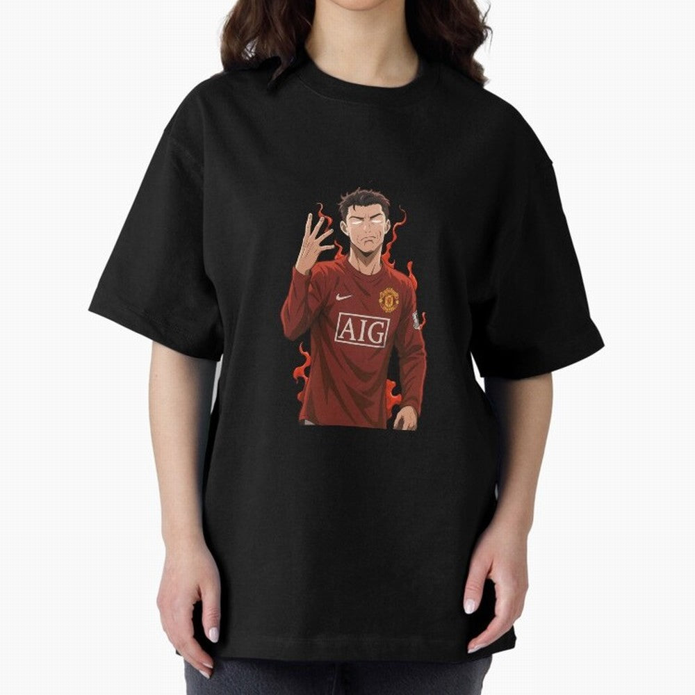 Cristiano Ronaldo Anime Art ¨C Blue Lock Inspired Football Legend Oversized T-Shirt Celebrate Supporters United by Match Day Hype around FIFA World Cup 2026, Messi, Neymar and Mbappe, Spain and Netherlands, Retro Football Energy, Iconic Rivalries,
