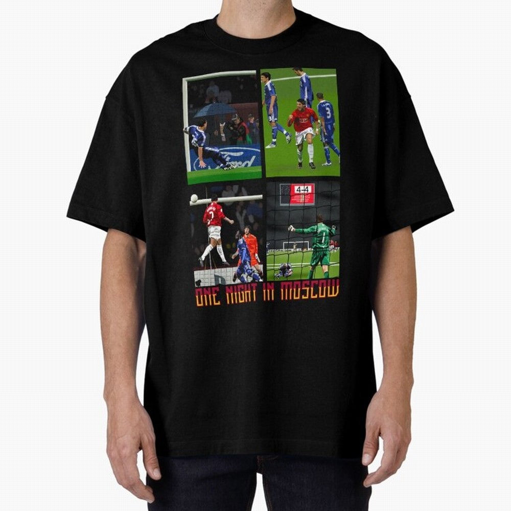One Night in Moscow ¨C Manchester United 2008 Champions League Glory Artwork Oversized T-Shirt Make Memories around FIFA World Cup 2026 for Fans of Messi, Neymar and Mbappe and Spain and Netherlands, Bringing Global Supporter Spirit, Legendary