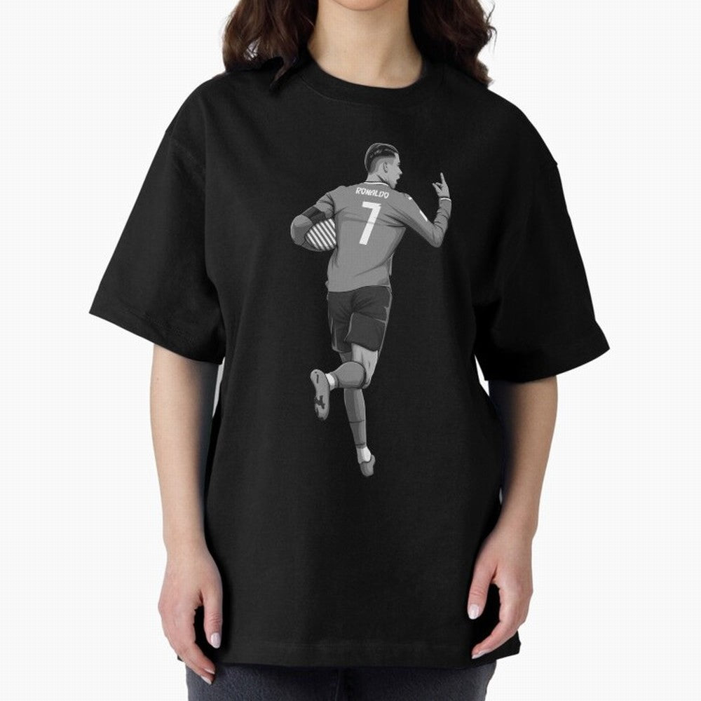 Cristiano Ronaldo Black and White Version Oversized T-Shirt Honor the Football Icons of FIFA World Cup 2026 for Fans of Cristiano Ronaldo and Germany, Bringing Football Festival Excitement, Trophy Ambitions, Country Rivalries and Star Player Buzz;