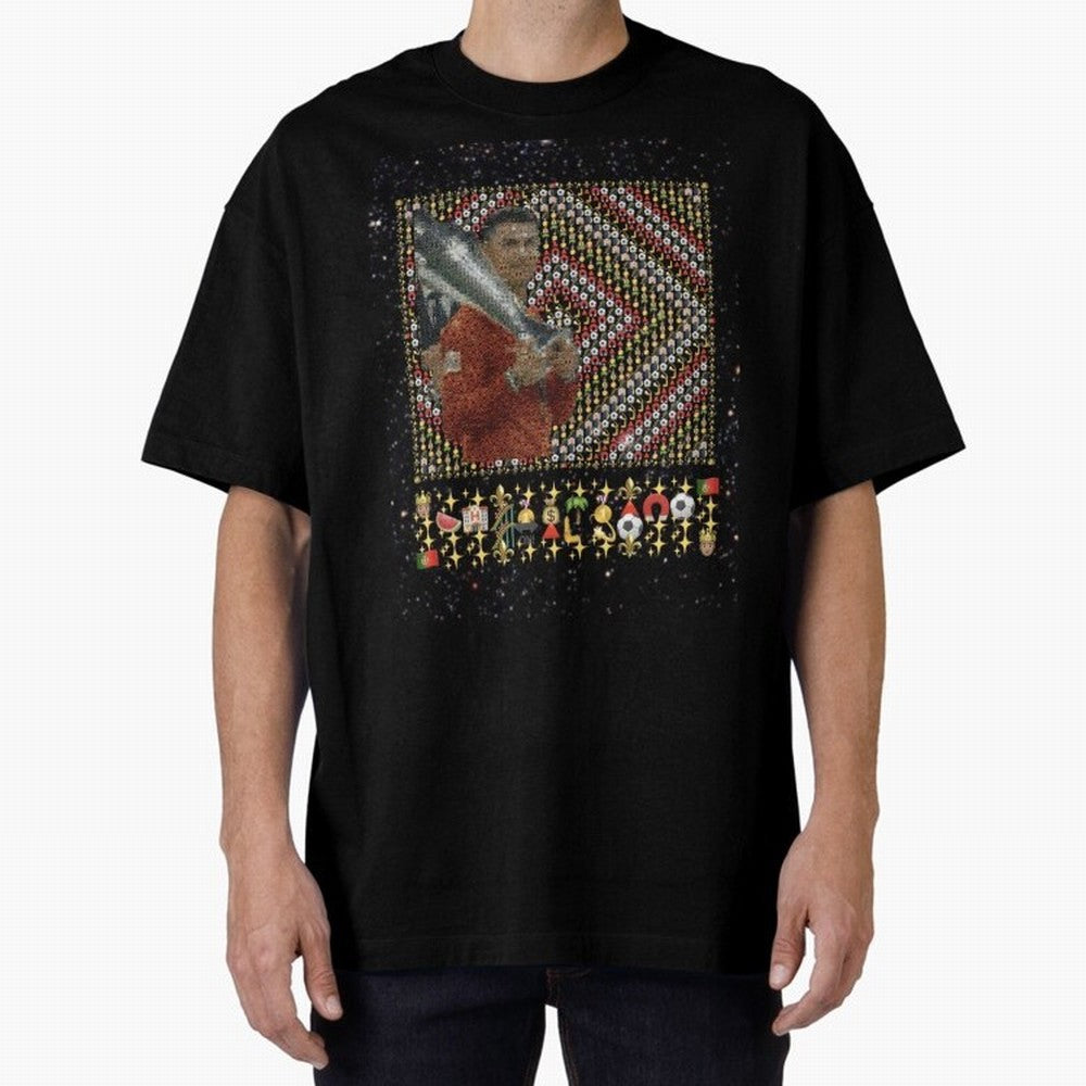 Iconic Emojified Football Legend Holding Victory Trophy | Inspired Art Oversized T-Shirt Bring Match Day Fire to FIFA World Cup 2026 USA Canada Mexico for Fans of CR7 and England, France and Netherlands, Bringing Football Passion, Legendary