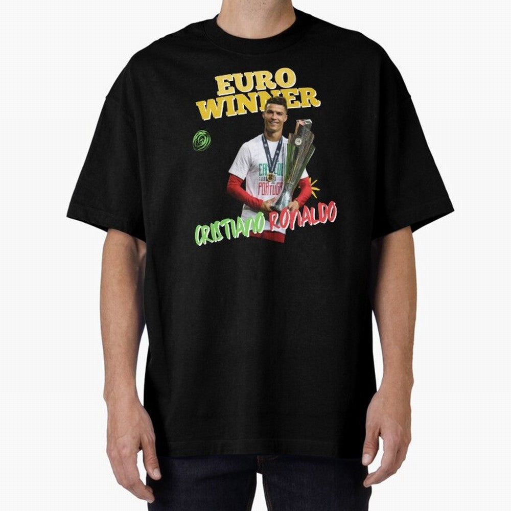 Cristiano Ronaldo Euro Winner Oversized T-Shirt Treasure FIFA World Cup 2026 for Fans of Mbappe and Neymar and Spain, Bringing Football History, Final Match Energy, Crowd Noise and Once in a Lifetime Moments; Great for Watch Parties, Sports Bars,