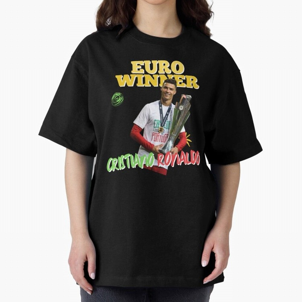 Cristiano Ronaldo Euro Winner Oversized T-Shirt Treasure FIFA World Cup 2026 for Fans of Mbappe and Neymar and Spain, Bringing Football History, Final Match Energy, Crowd Noise and Once in a Lifetime Moments; Great for Watch Parties, Sports Bars,