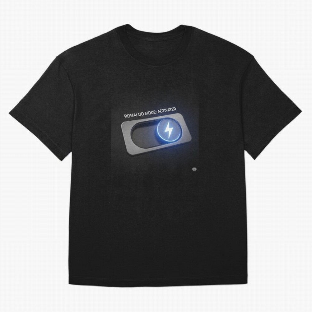 Ronaldo Mode: Activated ¨C Power Switch Football Art Oversized T-Shirt Fuel Your Fan Pride for FIFA World Cup 2026 Group Stage Celebrating Messi, Neymar and Mbappe, England and Germany Energy, Sports Nostalgia, International Competition, Famous