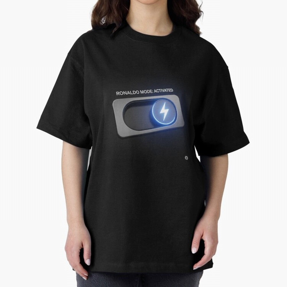 Ronaldo Mode: Activated ¨C Power Switch Football Art Oversized T-Shirt Fuel Your Fan Pride for FIFA World Cup 2026 Group Stage Celebrating Messi, Neymar and Mbappe, England and Germany Energy, Sports Nostalgia, International Competition, Famous