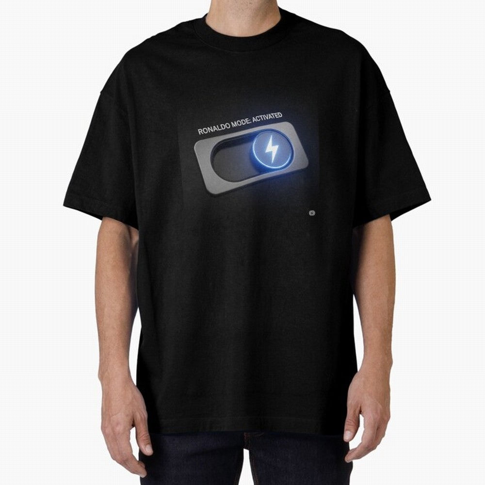 Ronaldo Mode: Activated ¨C Power Switch Football Art Oversized T-Shirt Fuel Your Fan Pride for FIFA World Cup 2026 Group Stage Celebrating Messi, Neymar and Mbappe, England and Germany Energy, Sports Nostalgia, International Competition, Famous