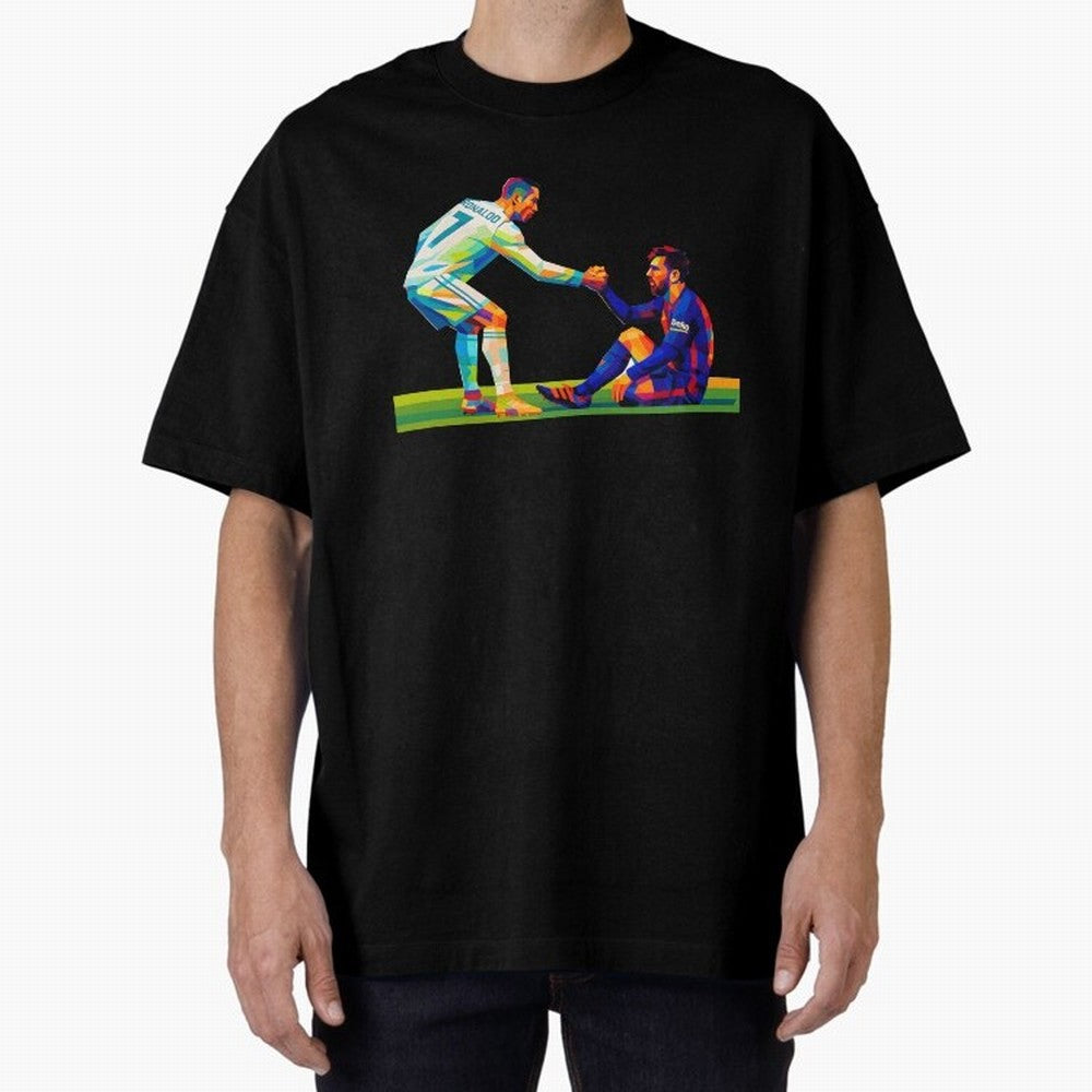 Cristiano Ronaldo & Messi Wpap Art Oversized T-Shirt Follow Every Goal of FIFA World Cup 2026 USA Canada Mexico Built around Haaland, Brazil Energy, Match Day Excitement, Supporter Culture, Golden Goals and Global Football Passion; Ideal for