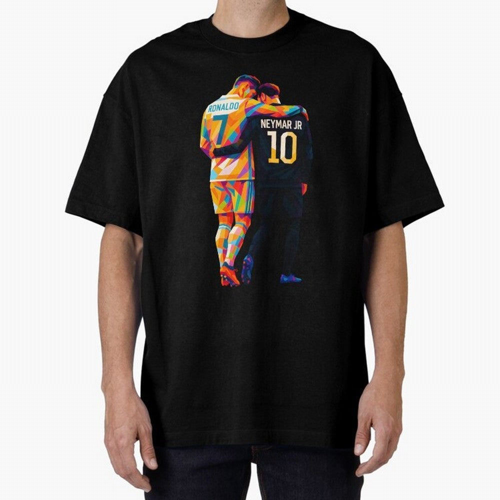 Cristiano Ronaldo & Neymar JR Wpap Art Oversized T-Shirt Feel the Trophy Chase of FIFA World Cup 2026 for Fans of Messi and Argentina, France and Brazil, Bringing Sports Nostalgia, International Competition, Famous Players and Unforgettable