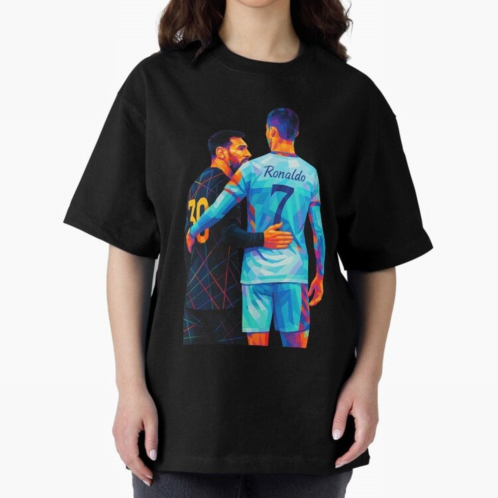 Cristiano Ronaldo & Messi Wpap Art Oversized T-Shirt Celebrate Classic Football Spirit in FIFA World Cup 2026 for Fans of Messi and Cristiano Ronaldo and England and Germany, Bringing Supporter Pride, Iconic Celebrations, Legendary Names and Global