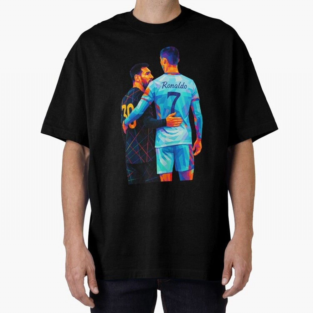 Cristiano Ronaldo & Messi Wpap Art Oversized T-Shirt Celebrate Classic Football Spirit in FIFA World Cup 2026 for Fans of Messi and Cristiano Ronaldo and England and Germany, Bringing Supporter Pride, Iconic Celebrations, Legendary Names and Global