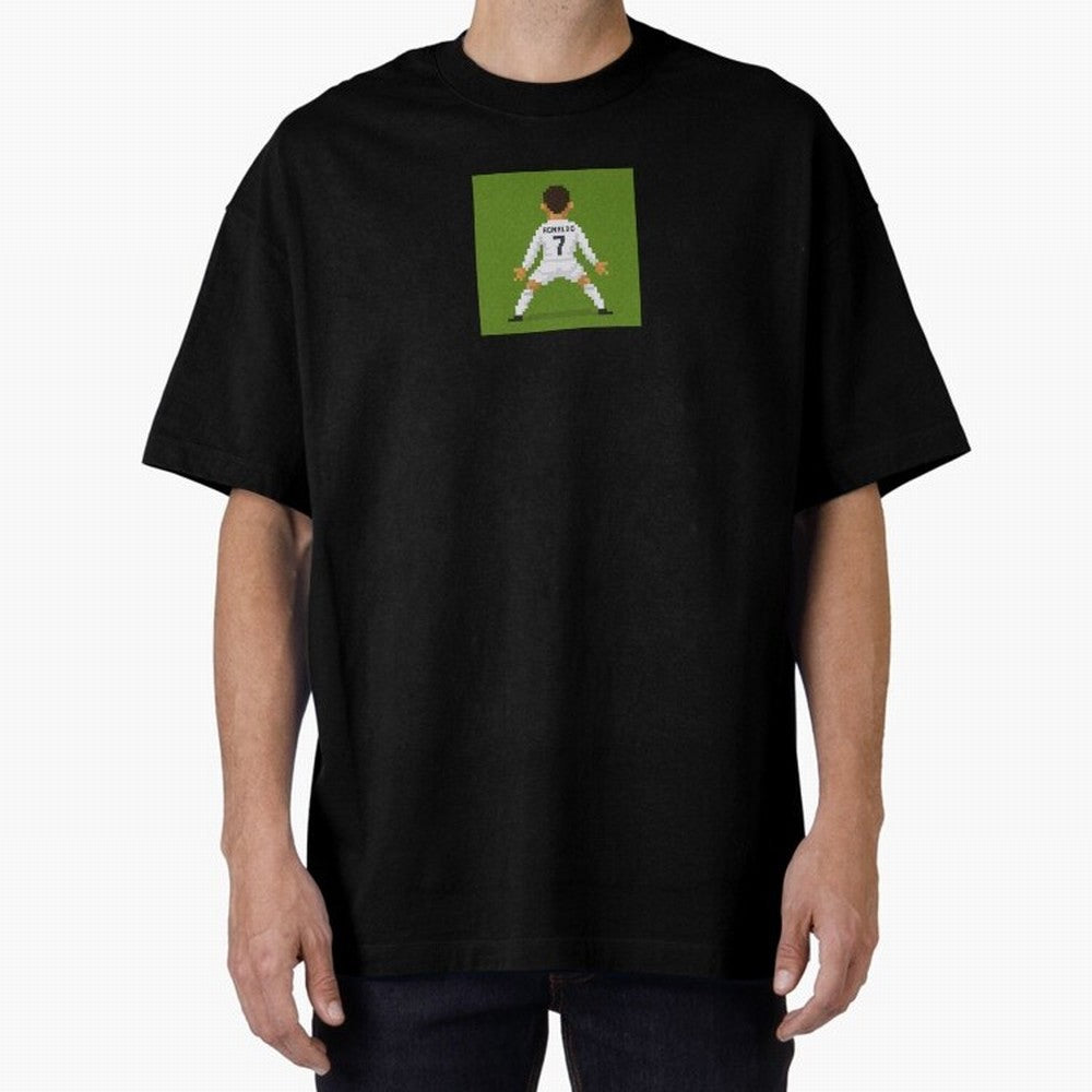 Cristiano Ronaldo Real Madrid Pixel Siuuu Art Oversized T-Shirt Celebrate Match Day Hype around FIFA World Cup 2026, Haaland, France and Portugal, Stadium Memories, Football Loyalty, International Chants and Championship Tradition; Ideal for