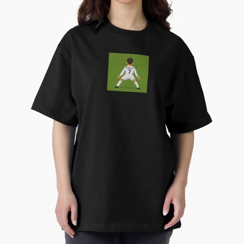 Cristiano Ronaldo Real Madrid Pixel Siuuu Art Oversized T-Shirt Celebrate Match Day Hype around FIFA World Cup 2026, Haaland, France and Portugal, Stadium Memories, Football Loyalty, International Chants and Championship Tradition; Ideal for