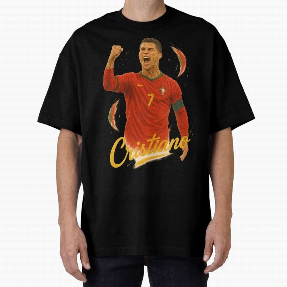Cristiano Ronaldo Portugal Art ¨C Captain¡¯s Glory Football Tribute	 Oversized T-Shirt Stand Proud for FIFA World Cup 2026 Capturing Messi, Spain and Netherlands Energy, Football Festival Excitement, Trophy Ambitions, Country Rivalries and Star