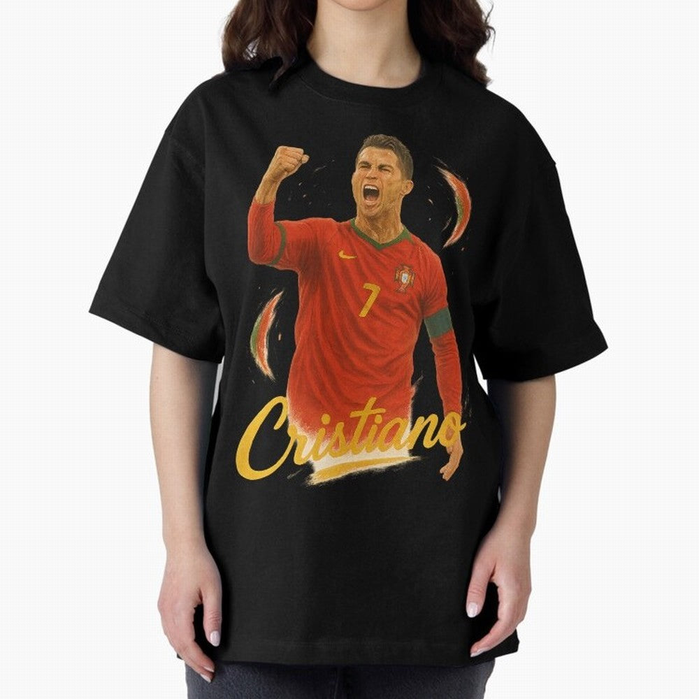 Cristiano Ronaldo Portugal Art ¨C Captain¡¯s Glory Football Tribute	 Oversized T-Shirt Stand Proud for FIFA World Cup 2026 Capturing Messi, Spain and Netherlands Energy, Football Festival Excitement, Trophy Ambitions, Country Rivalries and Star