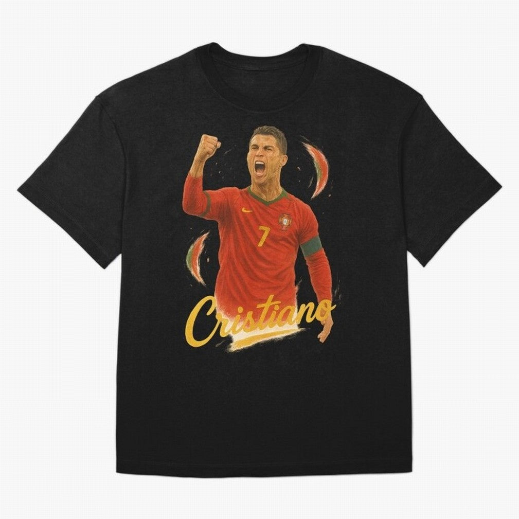 Cristiano Ronaldo Portugal Art ¨C Captain¡¯s Glory Football Tribute	 Oversized T-Shirt Stand Proud for FIFA World Cup 2026 Capturing Messi, Spain and Netherlands Energy, Football Festival Excitement, Trophy Ambitions, Country Rivalries and Star