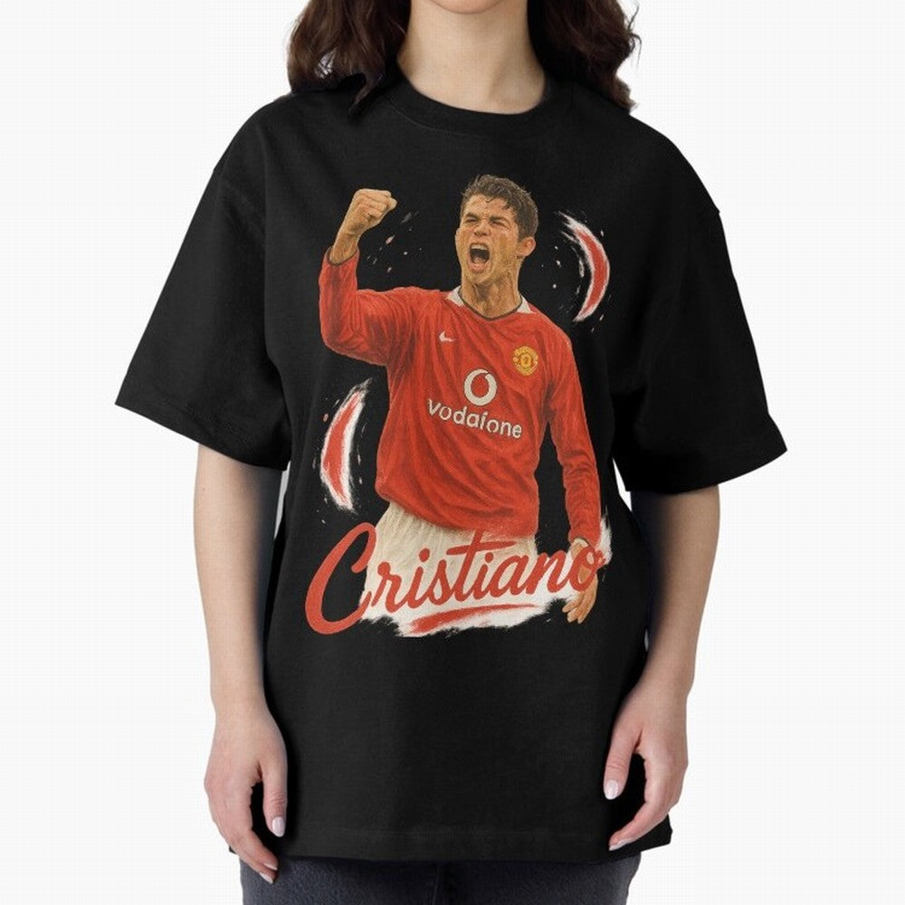 Young Cristiano Ronaldo Man United Art ¨C Rising Soccer Legend Tribute	 Oversized T-Shirt Keep the Legacy of FIFA World Cup 2026 Group Stage Connected to CR7, England Energy, Goal Celebration Energy, Supporter Heritage, Football Icons and Worldwide