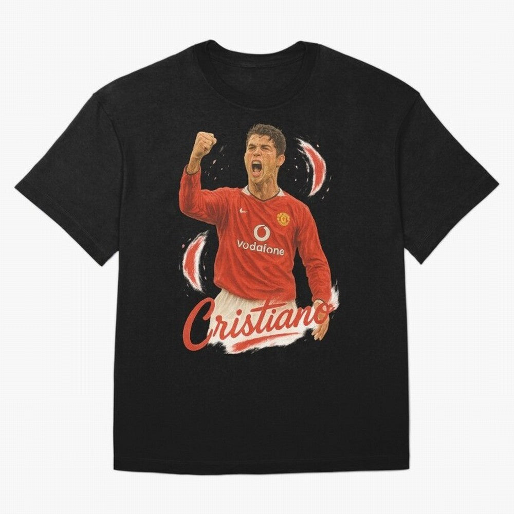 Young Cristiano Ronaldo Man United Art ¨C Rising Soccer Legend Tribute	 Oversized T-Shirt Keep the Legacy of FIFA World Cup 2026 Group Stage Connected to CR7, England Energy, Goal Celebration Energy, Supporter Heritage, Football Icons and Worldwide