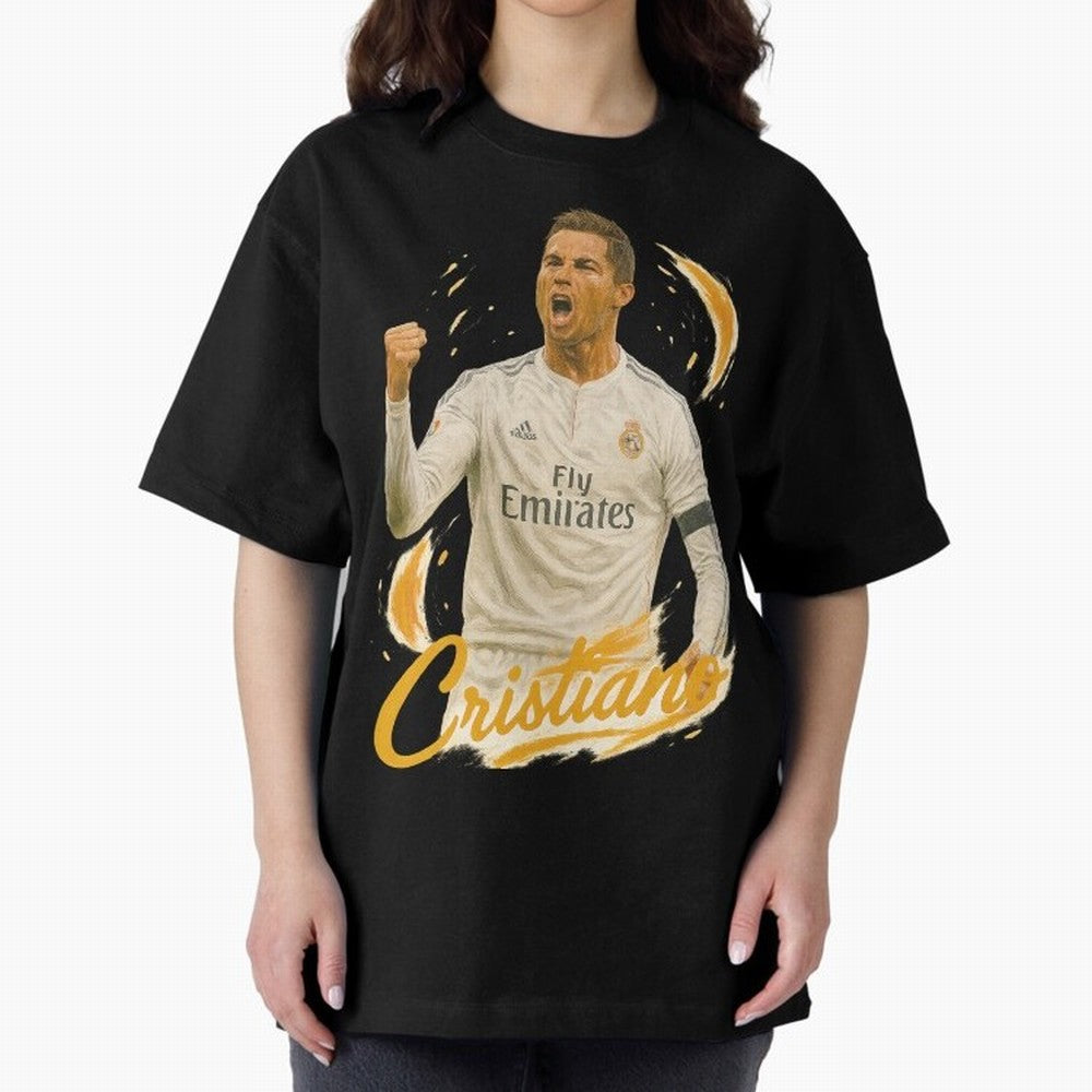 Cristiano Ronaldo Madrid Art - Iconic Soccer Legend Tribute Oversized T-Shirt Make Game Day About FIFA World Cup 2026 USA Canada Mexico for Fans of CR7 and Messi and Argentina, France and Brazil, Bringing Stadium Memories, Football Loyalty,