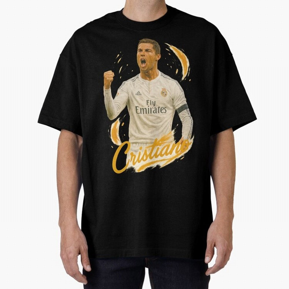 Cristiano Ronaldo Madrid Art - Iconic Soccer Legend Tribute Oversized T-Shirt Make Game Day About FIFA World Cup 2026 USA Canada Mexico for Fans of CR7 and Messi and Argentina, France and Brazil, Bringing Stadium Memories, Football Loyalty,