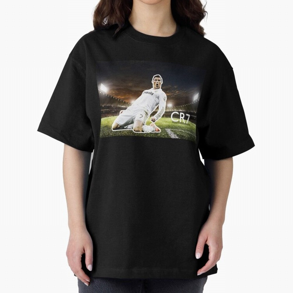 Cristiano Ronaldo Celebration Scene Oversized T-Shirt Make Every Match About Global Football Passion for FIFA World Cup 2026, Centered on Cristiano Ronaldo, France, Game Day Rituals, Football Legends, Country Pride and the Road to the Final;