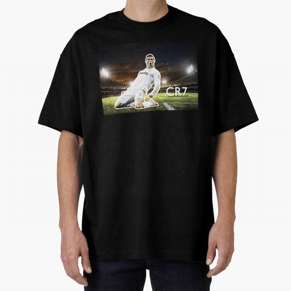 Cristiano Ronaldo Celebration Scene Oversized T-Shirt Make Every Match About Global Football Passion for FIFA World Cup 2026, Centered on Cristiano Ronaldo, France, Game Day Rituals, Football Legends, Country Pride and the Road to the Final;