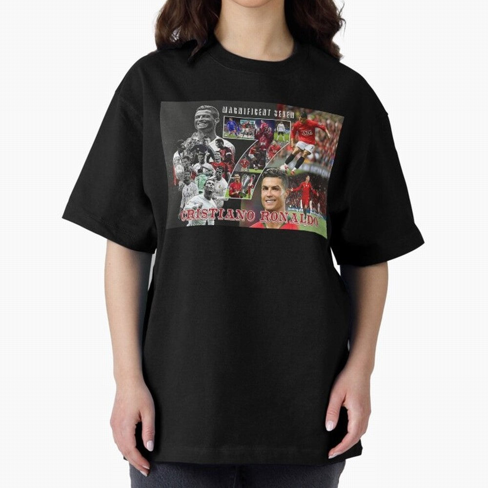 Cristiano Ronaldo - Magnificent 7 Poster Oversized T-Shirt Show Passion for the Stars of Global Football Passion for FIFA World Cup 2026, Built around CR7 and Messi, France, Football Passion, Legendary Performances, Festival Vibes and Supporter