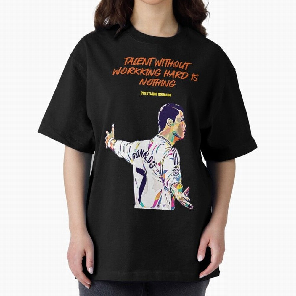 Cristiano Ronaldo Motivational Quote Oversized T-Shirt Follow FIFA World Cup 2026 Group Stage for Fans of Mbappe and Argentina, Bringing Stadium Memories, Football Loyalty, International Chants and Championship Tradition; Great for Supporters Who