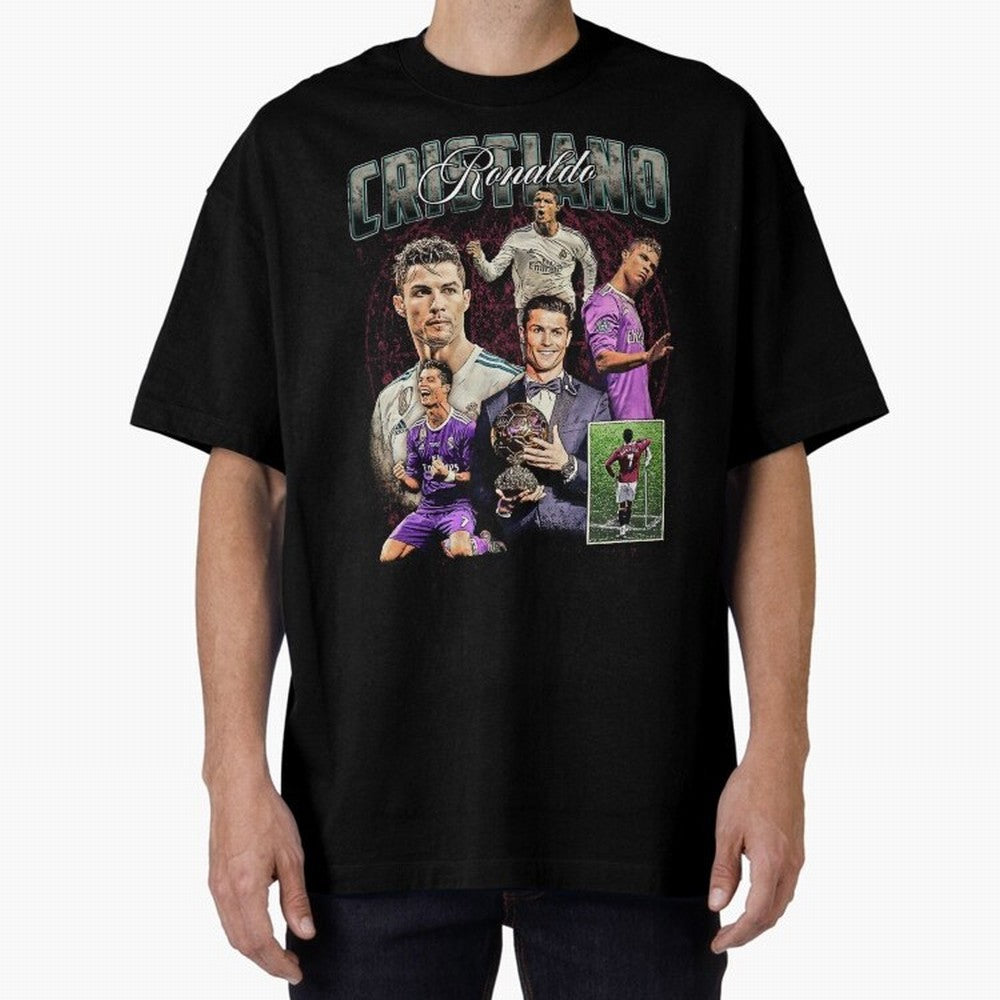 Cristiano Ronaldo Bootleg design Oversized T-Shirt Capture the FIFA World Cup 2026 Group Stage Journey through Haaland and Mbappe Highlights, Argentina and Brazil Pride, Worldwide Fan Energy, Dramatic Goals, Stadium Lights and Championship