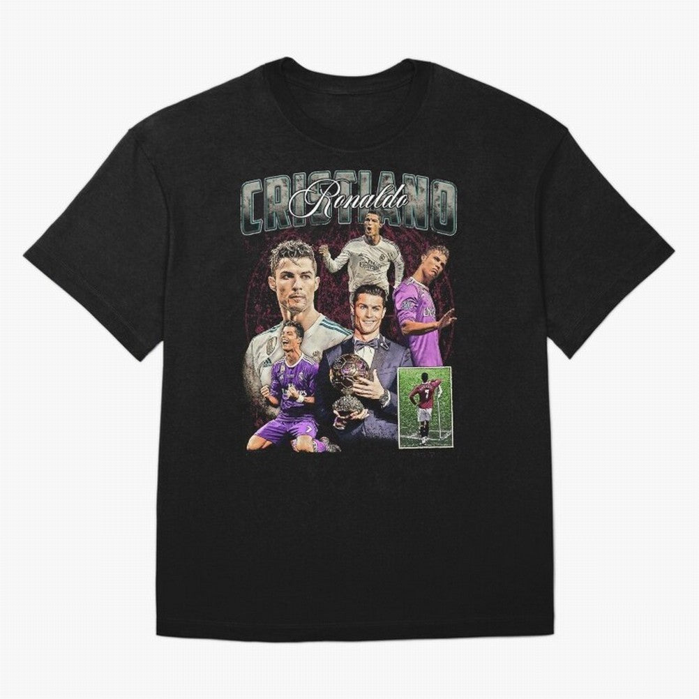 Cristiano Ronaldo Bootleg design Oversized T-Shirt Capture the FIFA World Cup 2026 Group Stage Journey through Haaland and Mbappe Highlights, Argentina and Brazil Pride, Worldwide Fan Energy, Dramatic Goals, Stadium Lights and Championship