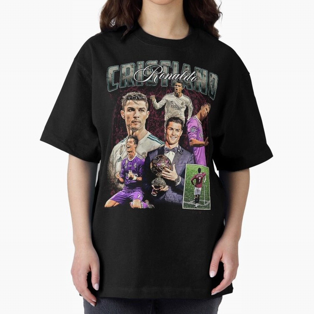 Cristiano Ronaldo Bootleg design Oversized T-Shirt Capture the FIFA World Cup 2026 Group Stage Journey through Haaland and Mbappe Highlights, Argentina and Brazil Pride, Worldwide Fan Energy, Dramatic Goals, Stadium Lights and Championship