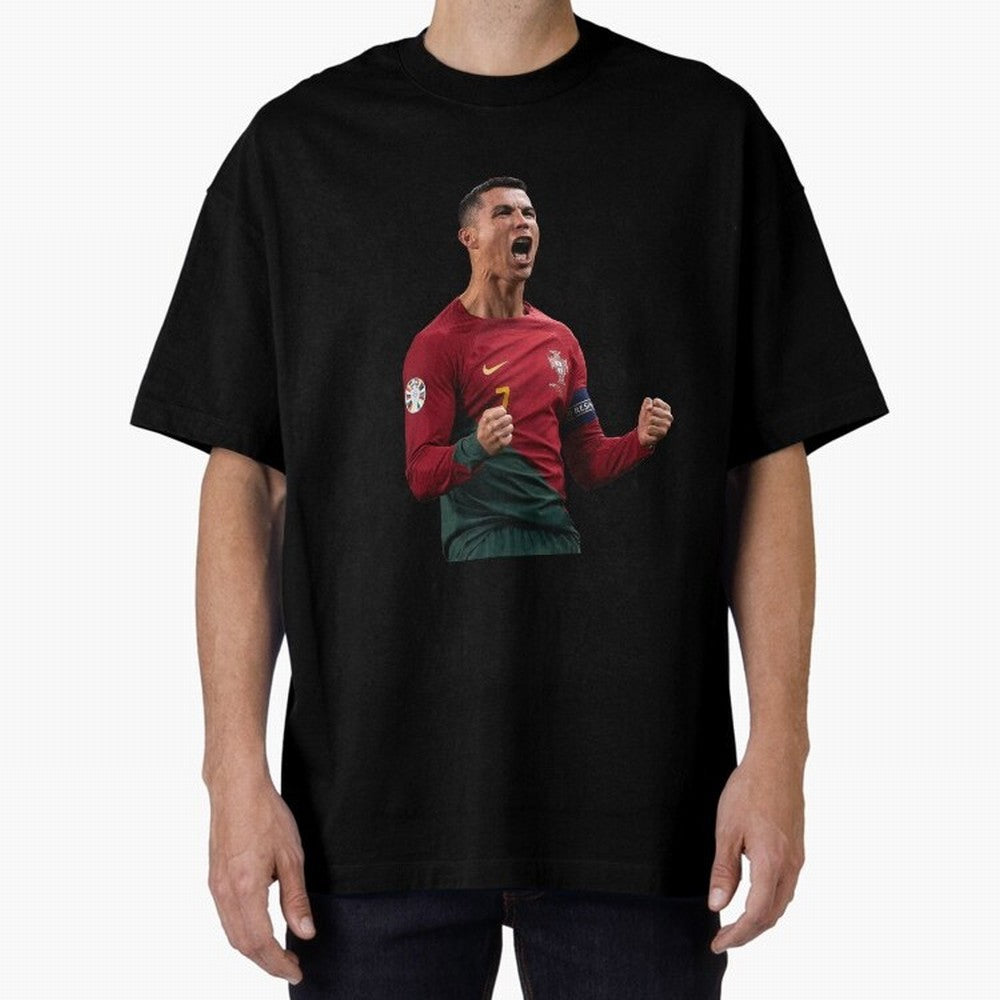 Cristiano Ronaldo T-Shirt Oversized T-Shirt Celebrate Fan Culture around Match Day Hype around FIFA World Cup 2026 Group Stage, Cristiano Ronaldo, Argentina, France and Brazil, Classic Soccer Heritage, Championship Pressure, Fan Loyalty and