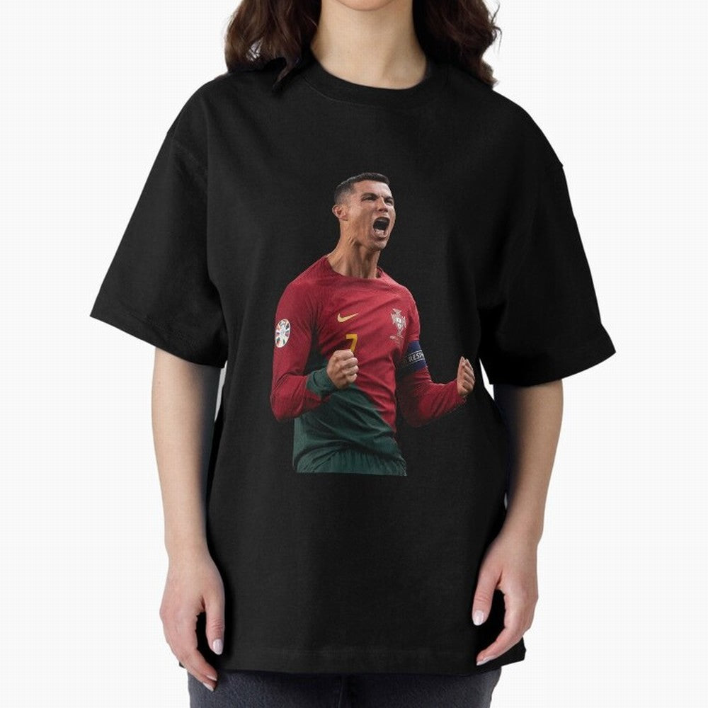 Cristiano Ronaldo T-Shirt Oversized T-Shirt Celebrate Fan Culture around Match Day Hype around FIFA World Cup 2026 Group Stage, Cristiano Ronaldo, Argentina, France and Brazil, Classic Soccer Heritage, Championship Pressure, Fan Loyalty and
