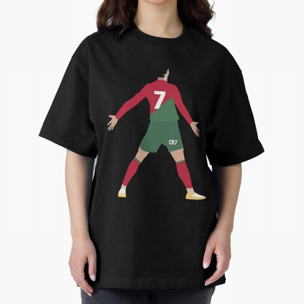 Cristiano Ronaldo illustration Oversized T-Shirt Honor Football Greatness during Global Football Passion for FIFA World Cup 2026 Group Stage, Made for Haaland, Brazil, Football Festival Excitement, Trophy Ambitions, Country Rivalries and Star