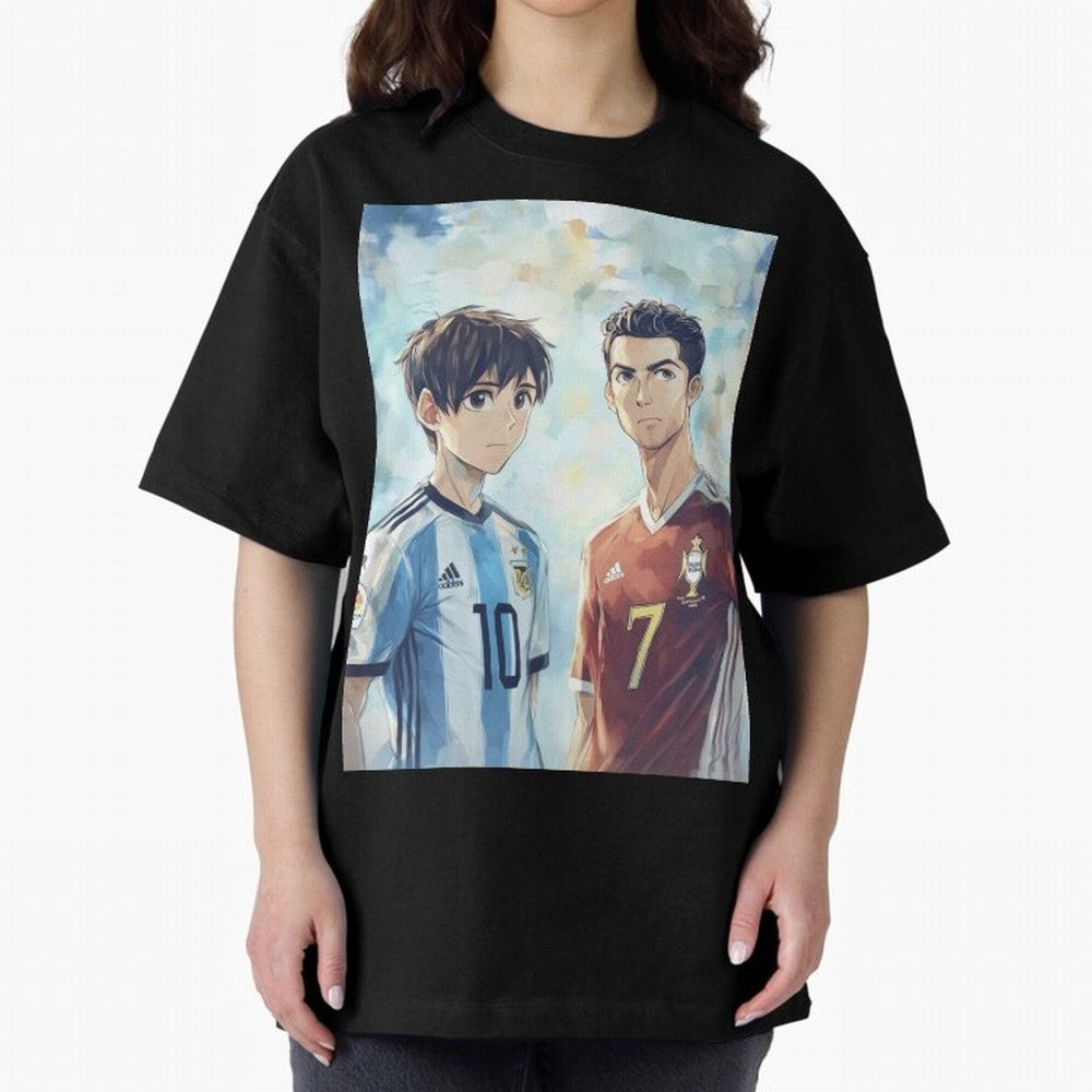 Lionel Messi and Cristiano Ronaldo Oversized T-Shirt Celebrate Global Passion for FIFA World Cup 2026 USA Canada Mexico Centered on Messi and Cristiano Ronaldo, Brazil Energy, Classic Soccer Heritage, Championship Pressure, Fan Loyalty and