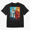 Lionel Messi and Cristiano Ronaldo Oversized T-Shirt Relive the Noise and Pride of FIFA World Cup 2026 for Fans of Messi and Cristiano Ronaldo and Argentina and Brazil, Bringing Vintage Soccer Flavor, Modern Football Stars, National Flags and Final