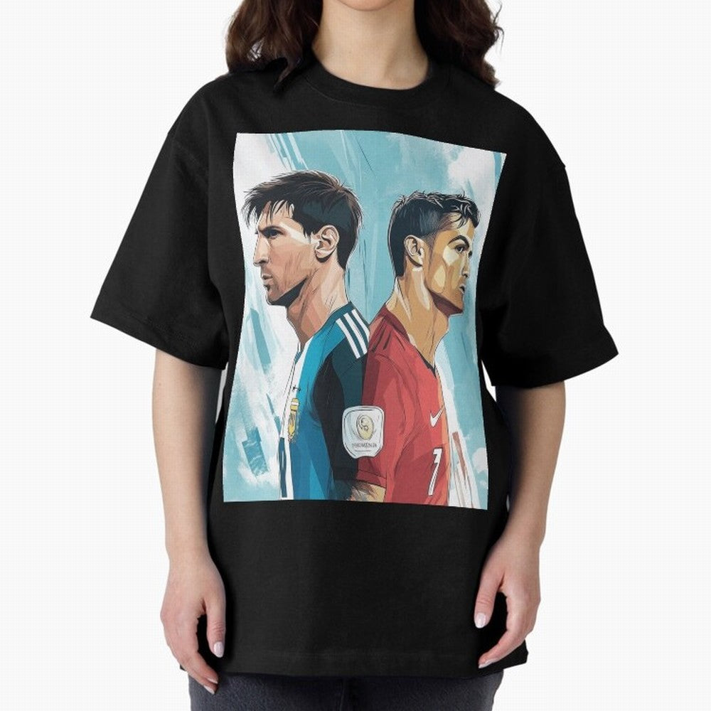 Lionel Messi and Cristiano Ronaldo Oversized T-Shirt Feel the Trophy Chase of the FIFA World Cup 2026 Journey through Haaland Highlights, Brazil Pride, Football Passion, Legendary Performances, Festival Vibes and Supporter Community; Ideal for