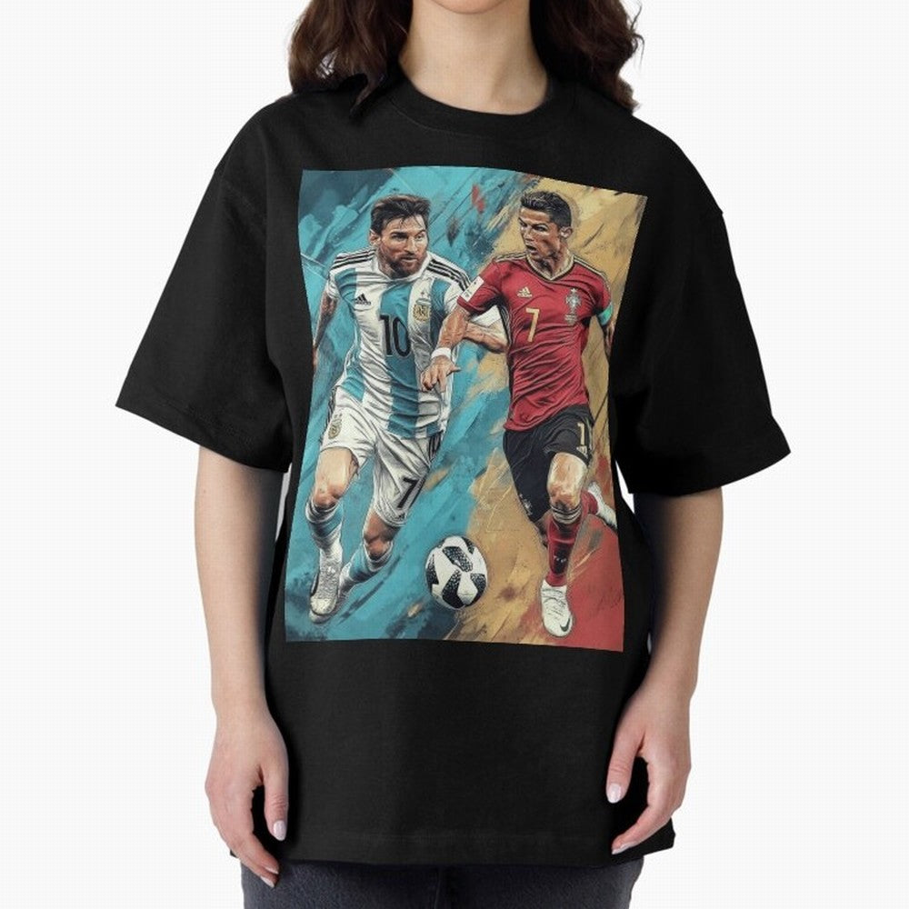 Lionel Messi and Cristiano Ronaldo Oversized T-Shirt Honor the Beautiful Game during FIFA World Cup 2026 Spirit, Made for Argentina and Brazil, Messi and Cristiano Ronaldo, Match Day Excitement, Supporter Culture, Golden Goals and Global Football