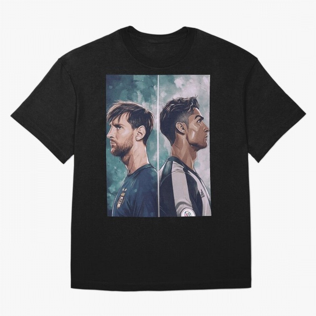 Lionel Messi and Cristiano Ronaldo Oversized T-Shirt Spotlight FIFA World Cup 2026 Group Stage Spirit, Highlighting England and Germany, Neymar, Goal Celebration Energy, Supporter Heritage, Football Icons and Worldwide Tournament Joy; Ideal for