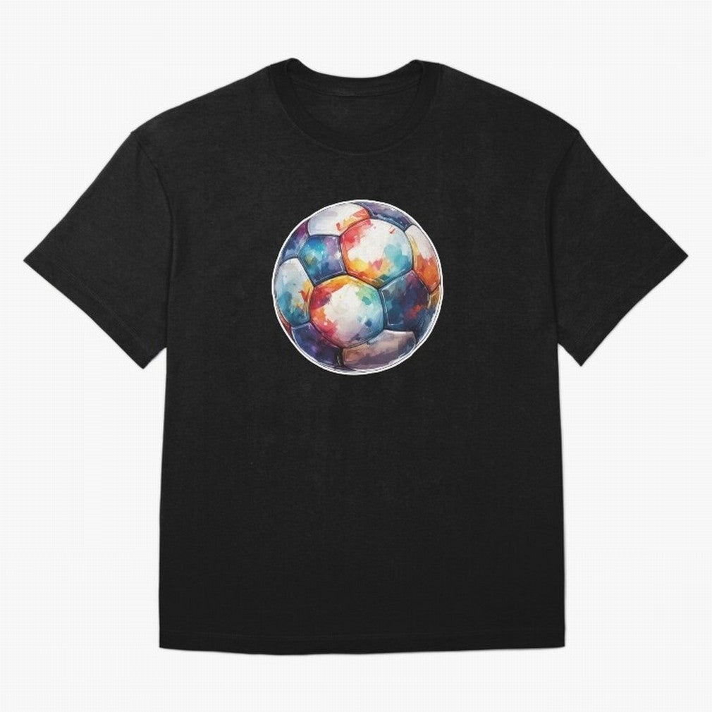 Football Soccer Ball Watercolor Illustration Drawing (Gray Blue BG) Oversized T-Shirt Feel the Trophy Chase of Global Football Passion for FIFA World Cup 2026 Group Stage, Inspired by CR7, England and Germany, Vintage Soccer Flavor, Modern Football