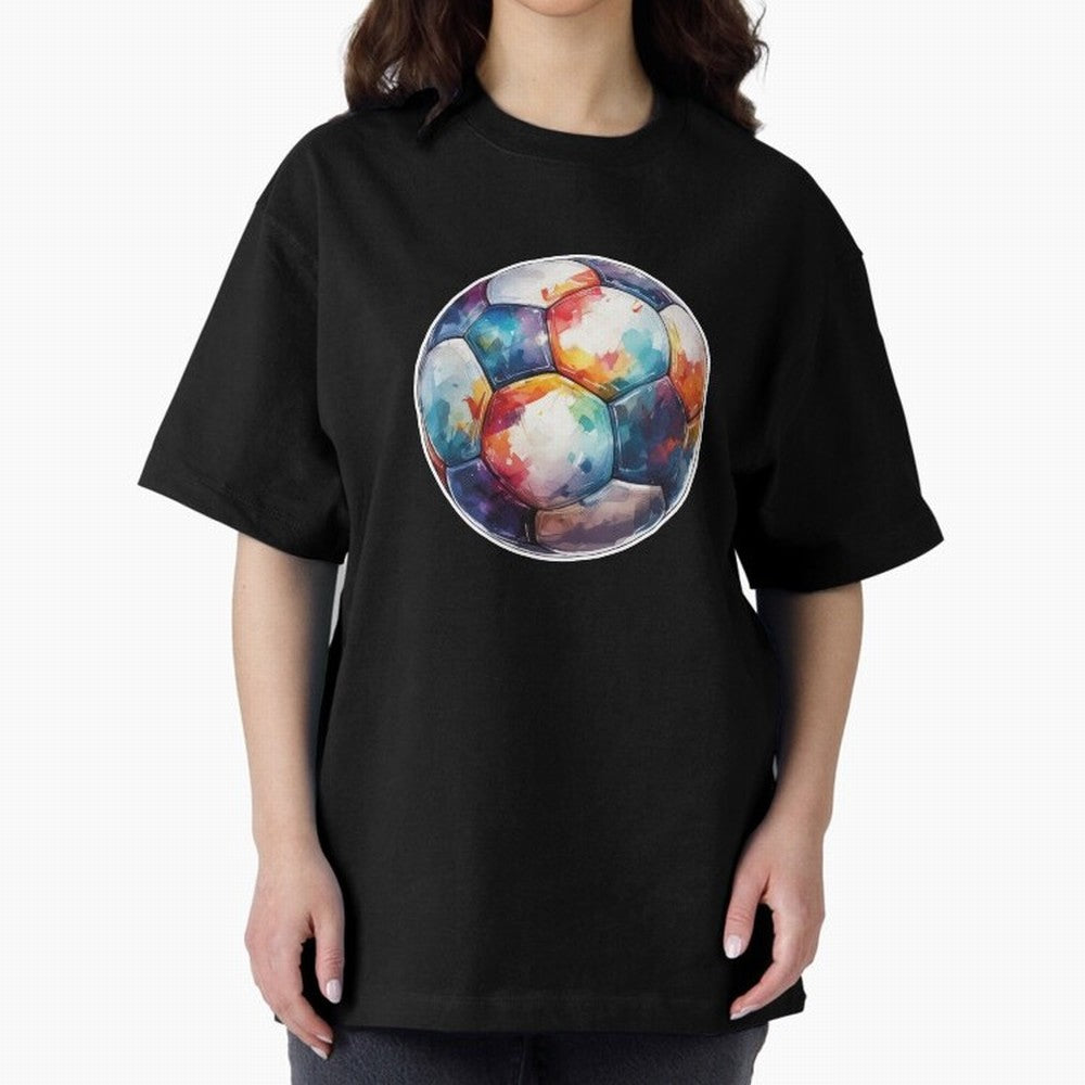 Football Soccer Ball Watercolor Illustration Drawing (Light Red BG) Oversized T-Shirt Bring Stadium Energy to FIFA World Cup 2026 Spirit, Highlighting Argentina and Brazil, Mbappe, Champion Mindset, Group Stage Buzz, Knockout Tension and Passionate