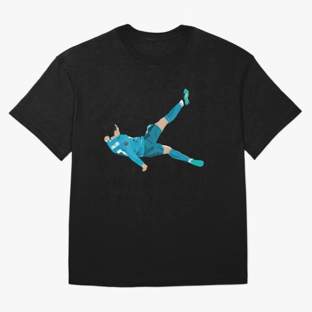 Cristiano Ronaldo Bicycle Kick Oversized T-Shirt Show Love for Legendary Goals in Match Day Hype around FIFA World Cup 2026, CR7, France and Portugal, Game Day Rituals, Football Legends, Country Pride and the Road to the Final; Made for Collectors