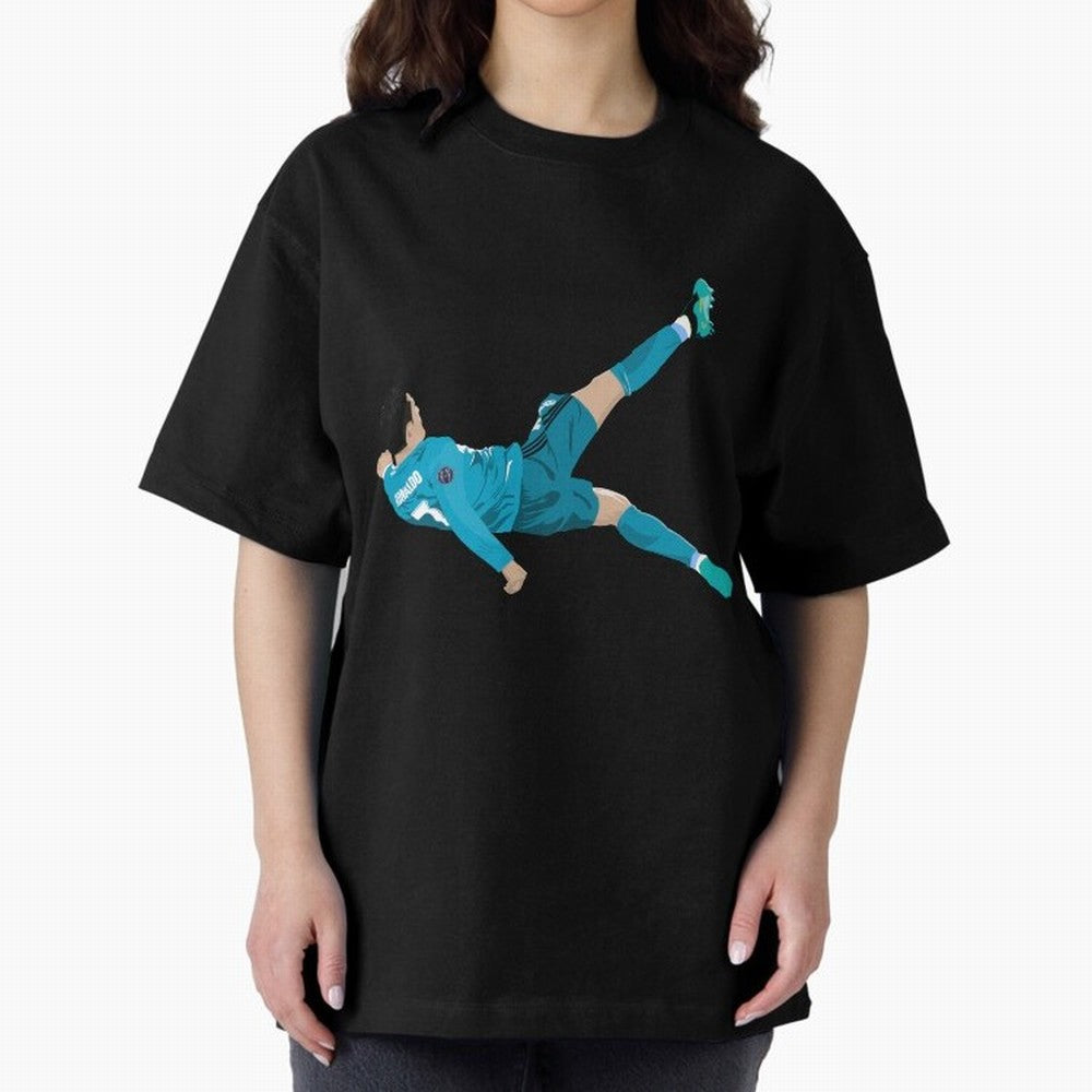 Cristiano Ronaldo Bicycle Kick Oversized T-Shirt Show Love for Legendary Goals in Match Day Hype around FIFA World Cup 2026, CR7, France and Portugal, Game Day Rituals, Football Legends, Country Pride and the Road to the Final; Made for Collectors