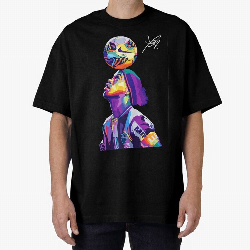 Ronaldinho Wpap Pop Art Oversized T-Shirt Show Championship Spirit for FIFA World Cup 2026 USA Canada Mexico for Fans of Messi and Cristiano Ronaldo and Portugal, Spain and Germany, Bringing Football Festival Excitement, Trophy Ambitions, Country