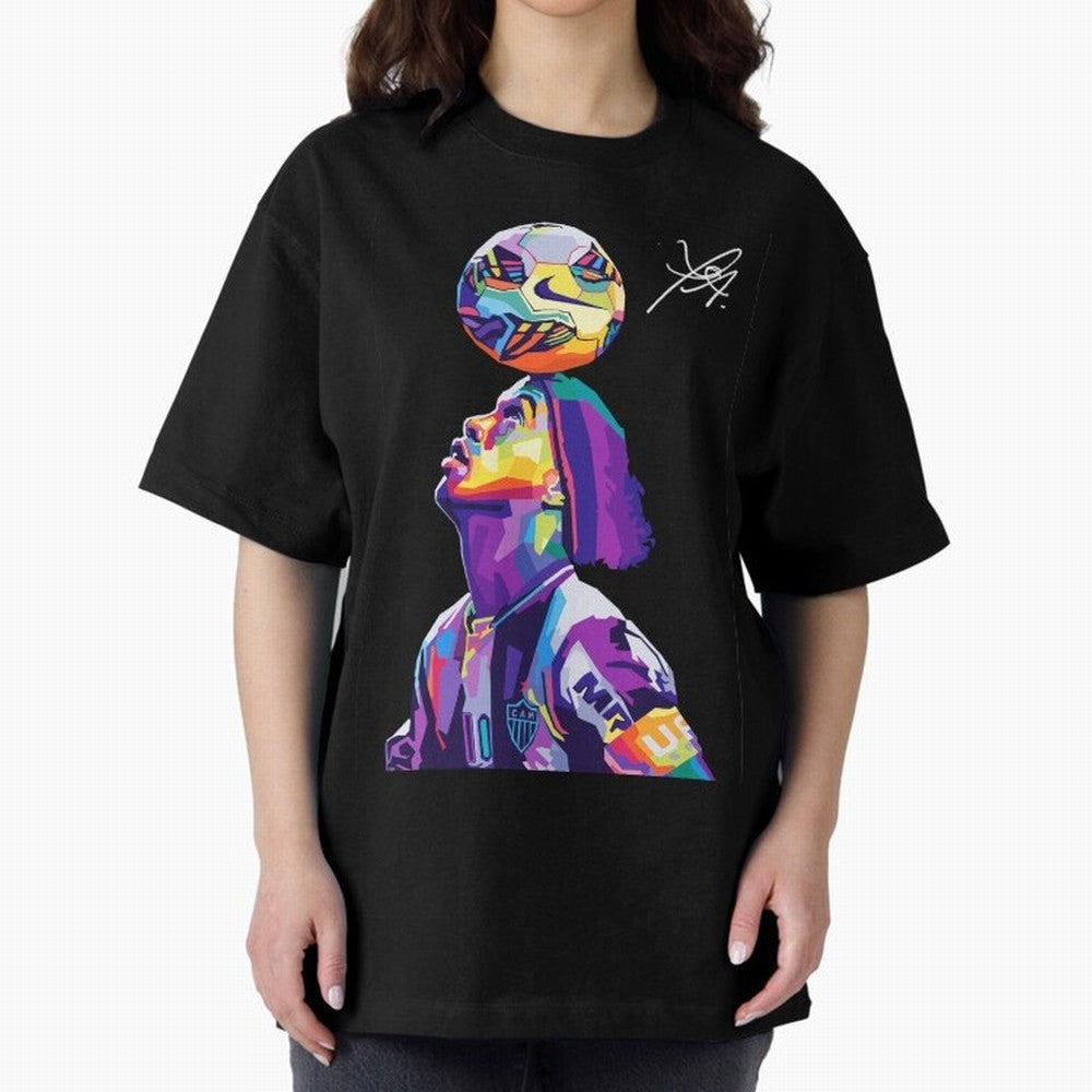 Ronaldinho Wpap Pop Art Oversized T-Shirt Show Championship Spirit for FIFA World Cup 2026 USA Canada Mexico for Fans of Messi and Cristiano Ronaldo and Portugal, Spain and Germany, Bringing Football Festival Excitement, Trophy Ambitions, Country