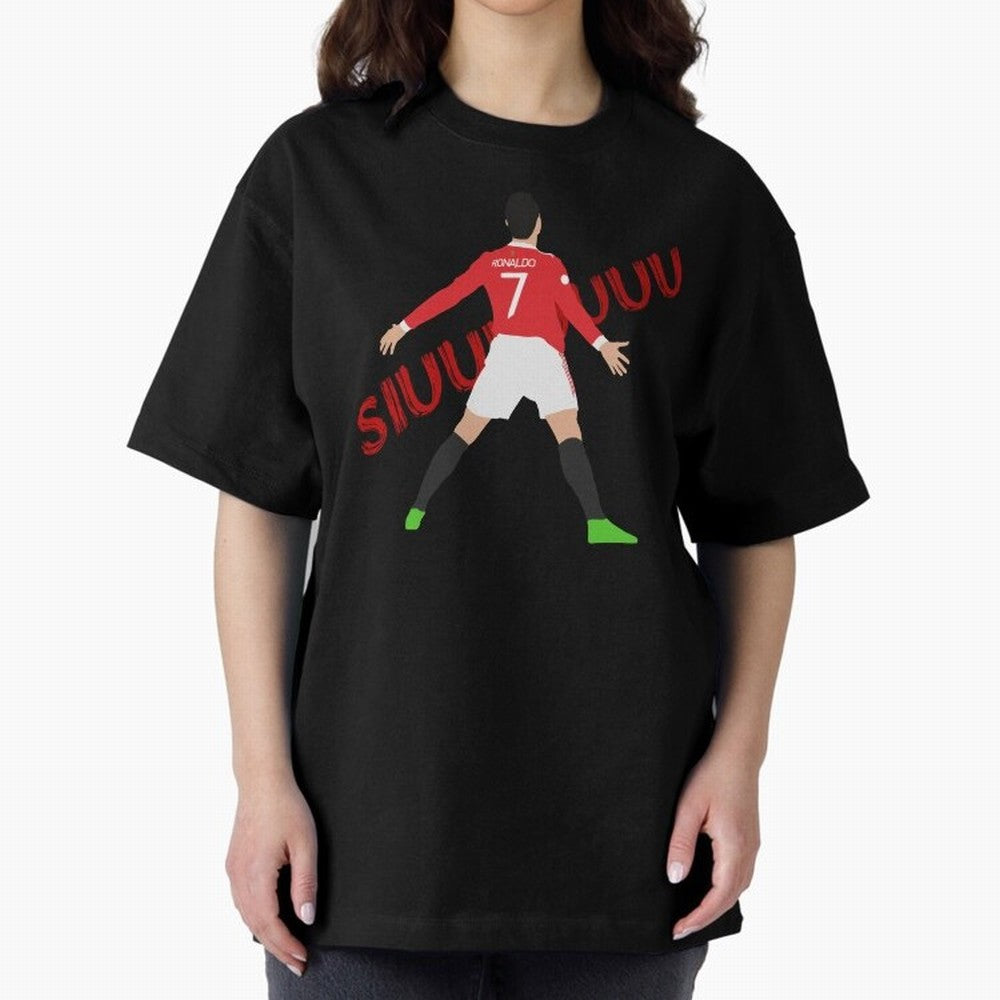 Cristano Ronaldo Celebration Block Art SIUUUU with text Oversized T-Shirt Share FIFA World Cup 2026 Group Stage for Fans of Messi, Neymar and Mbappe and France, Bringing Championship Spirit, Famous Goals, Roaring Crowds and International Football