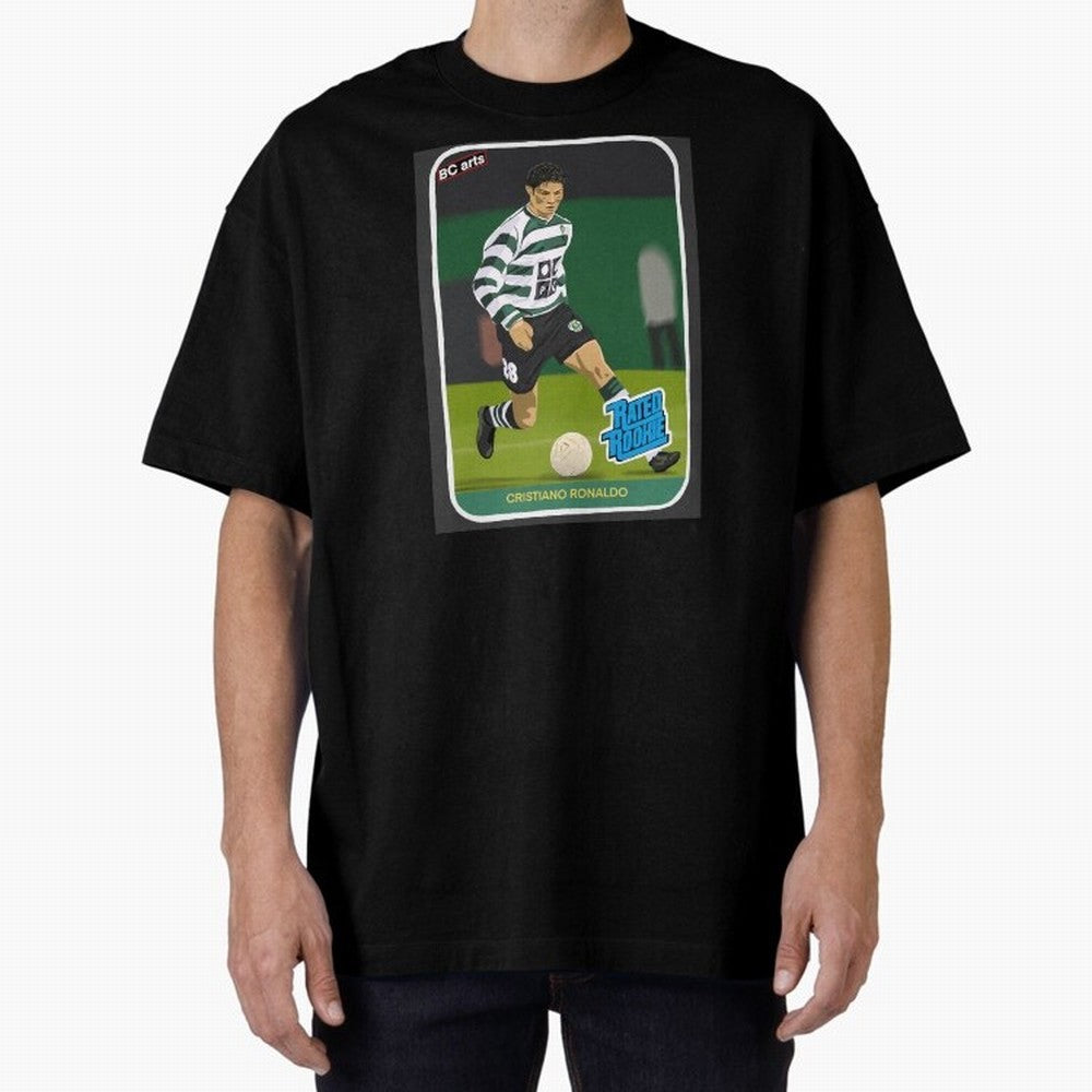 Sporting Lisbon Cristiano Ronaldo Rookie Card Artwork Oversized T-Shirt Experience the FIFA World Cup 2026 USA Canada Mexico Journey through Mbappe and Neymar Highlights, Germany Pride, Supporter Pride, Iconic Celebrations, Legendary Names and